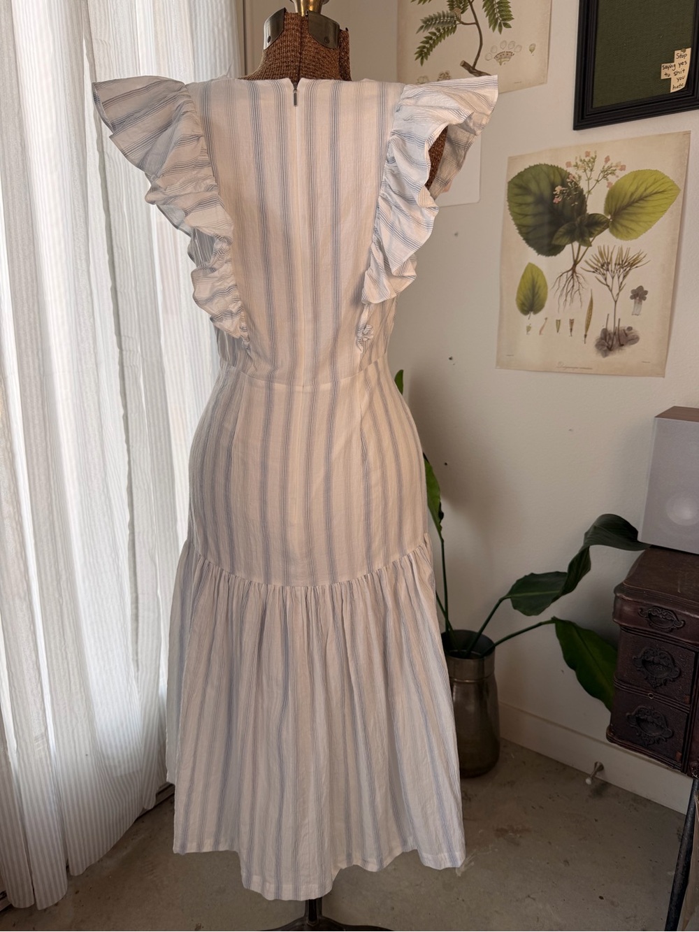 Rebecca Taylor Blue Stripe Ruffle Midi Dress Small - Picture 3 of 7